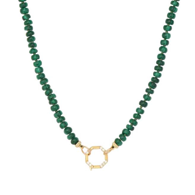 Beaded Malachite Chain With Octagonal Bale