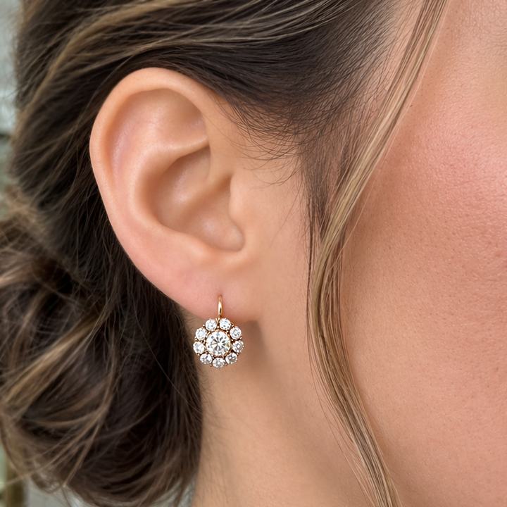 Vintage Flower Huggie Drop Earrings