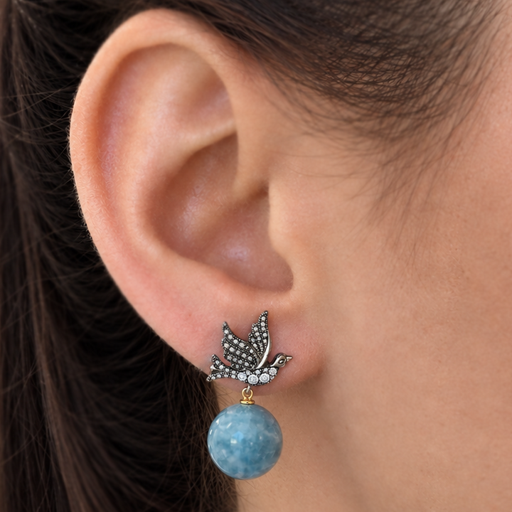 Aquamarine and Diamond Bird Drop Earrings