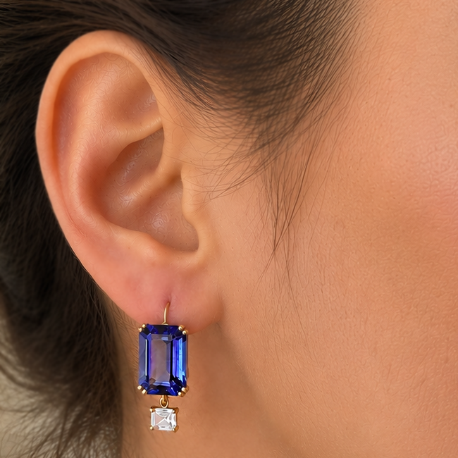 Iolite And White Sapphire Drop Earrings