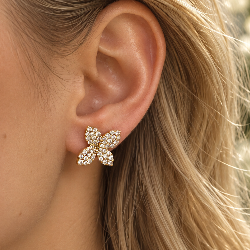 Diamond Flower Stud Earrings