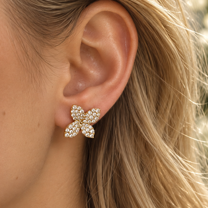 Diamond Flower Stud Earrings