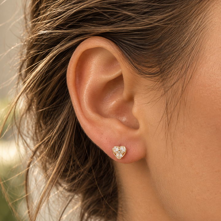 Mini Heart Diamond Stud Earrings