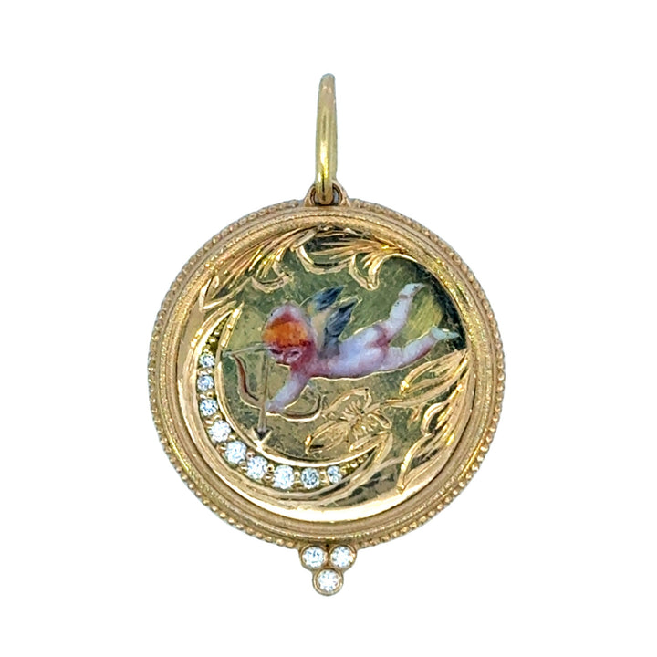 Hand Painted Cupid and Moon Charm