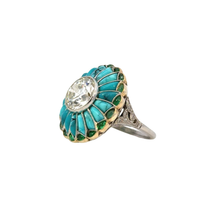 Vintage Turquoise and Old European Diamond Ring