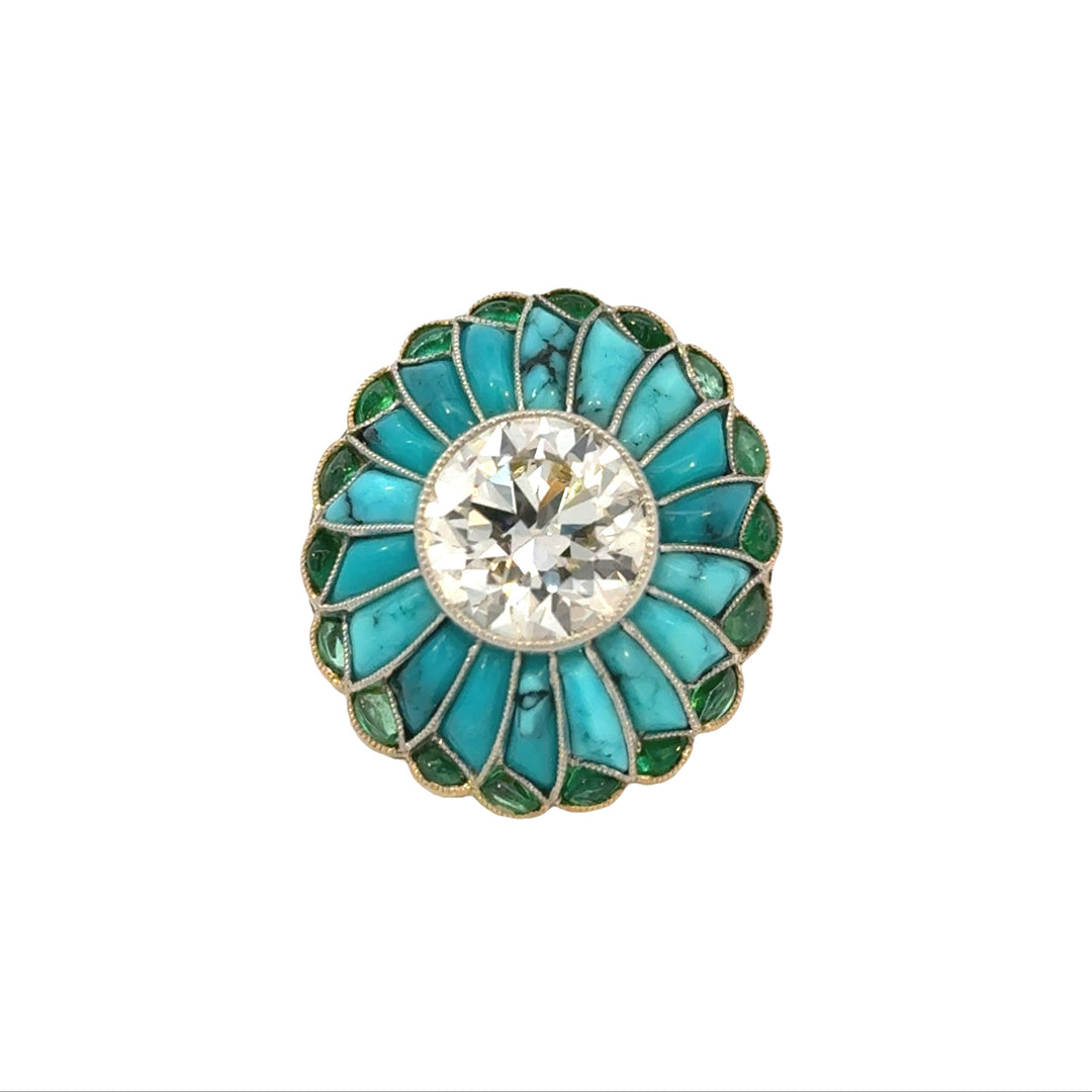 Vintage Turquoise and Old European Diamond Ring