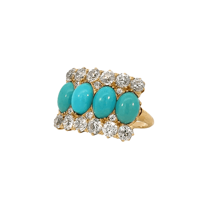 Vintage Turquoise Cabochon and Diamond Ring