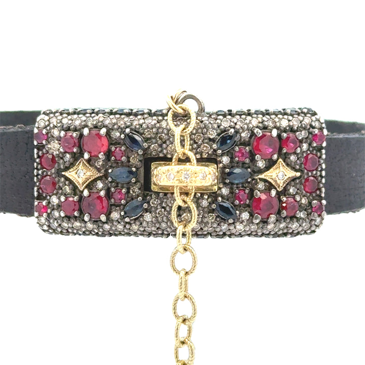 Diamond and Ruby Leather Bracelet