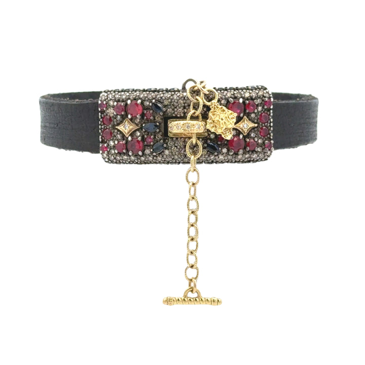 Diamond and Ruby Leather Bracelet