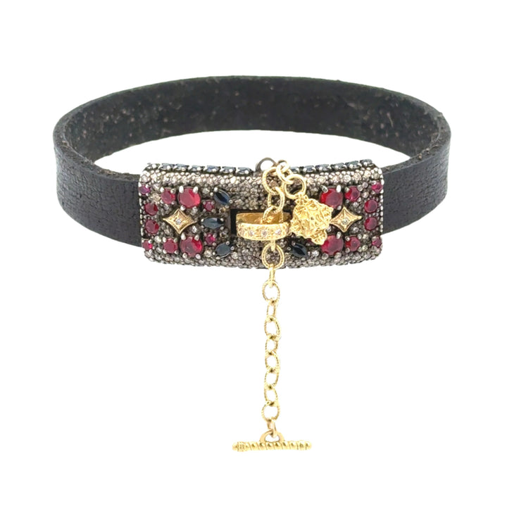 Diamond and Ruby Leather Bracelet