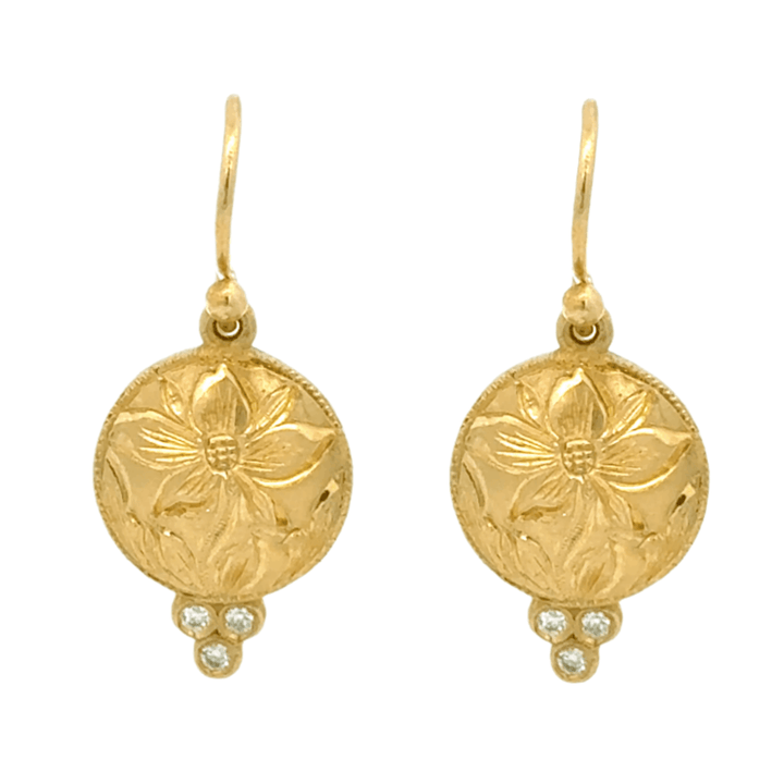 Hand Engraved Flower Earrings