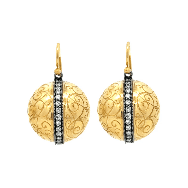 Engraved Gold Ball Drop Earrings