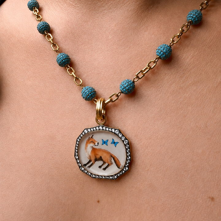 Fox with Butterfly Pendant