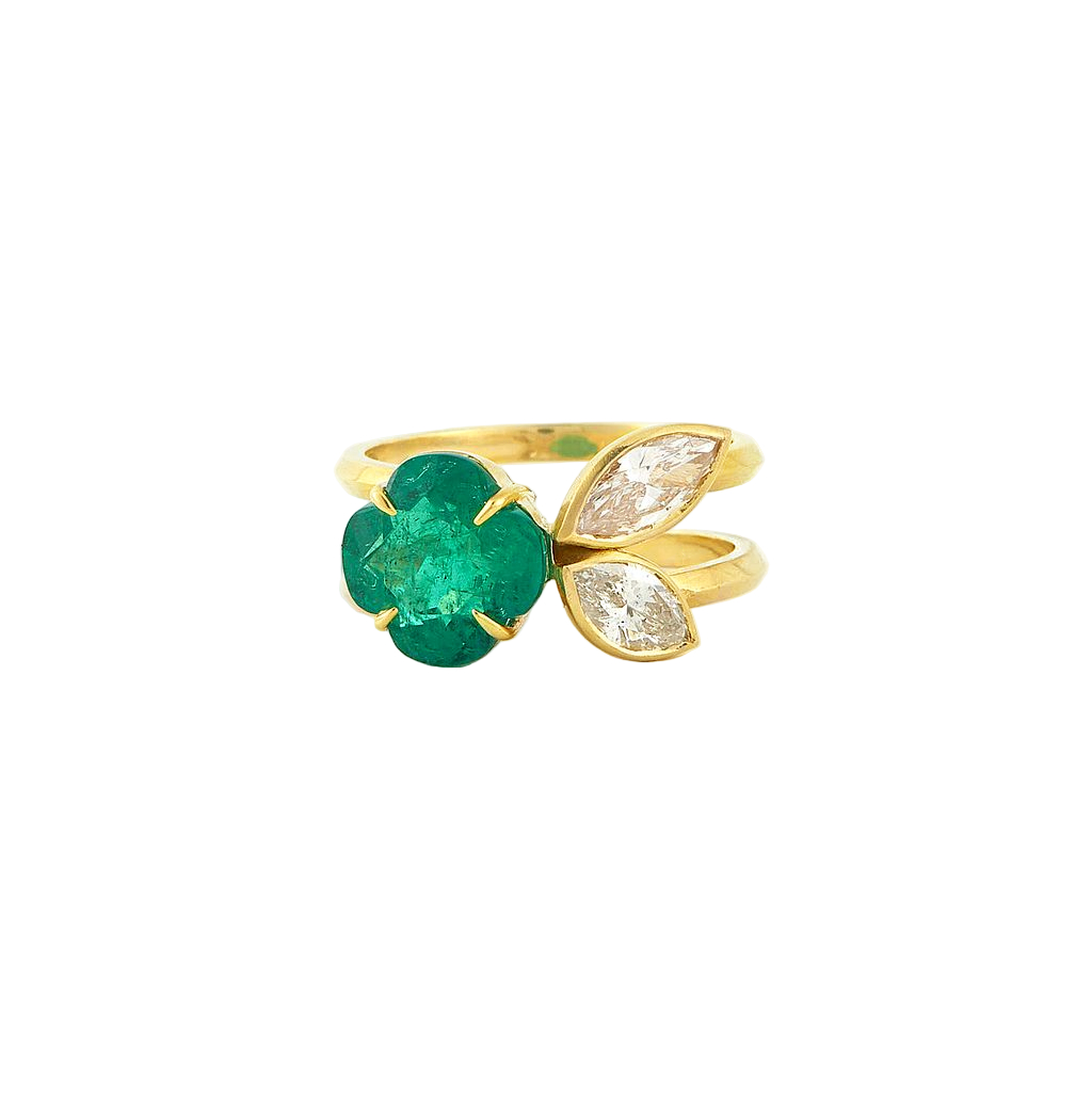 Emerald & Marquis Diamond Flower Ring