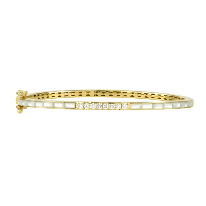 Classic Mother of Pearl and Diamond Baguette Bangle