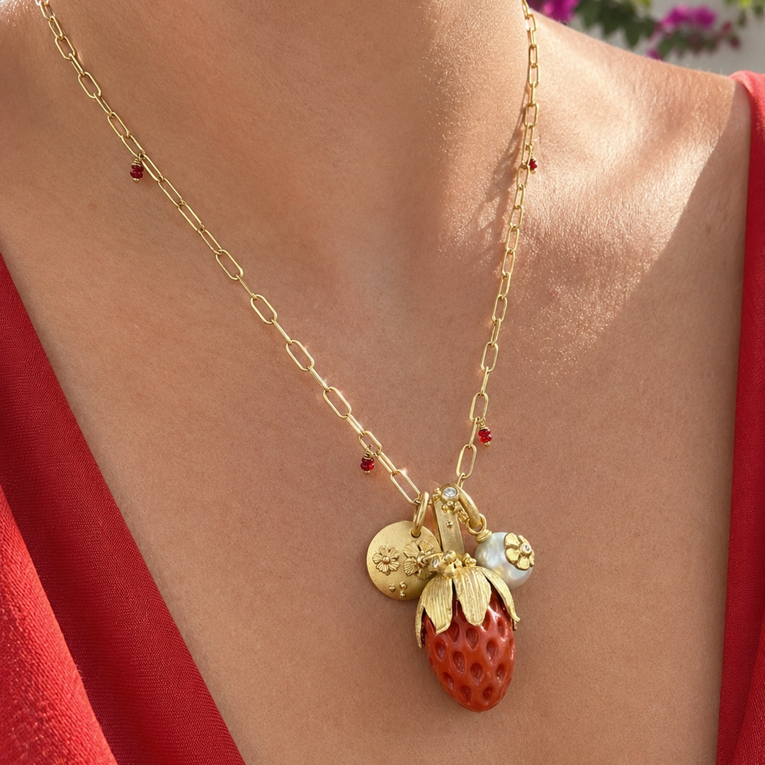 Coral Strawberry Snail Diamond Pendant