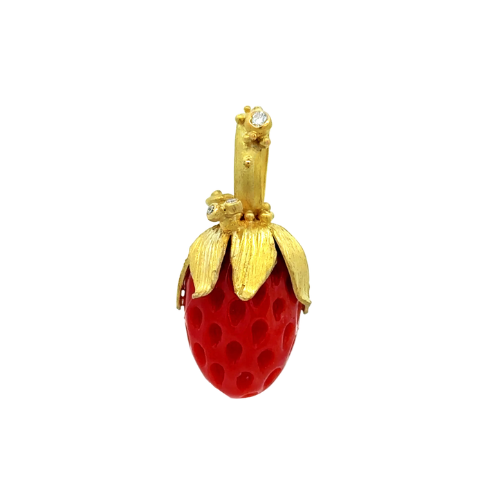 Coral Strawberry Snail Diamond Pendant