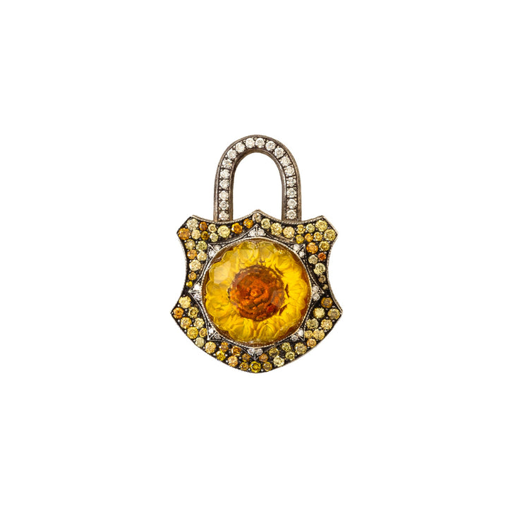 Hand Carved Sunflower Padlock Pendant