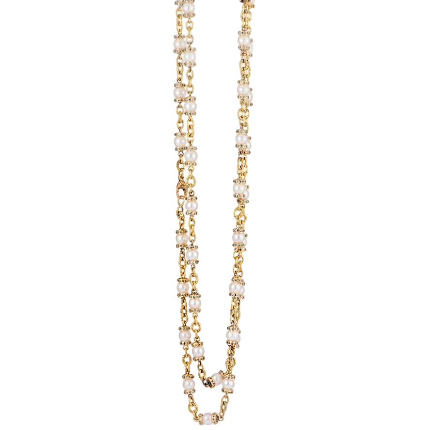 Akoya Pearl & Blue Diamond Rondelle Necklace
