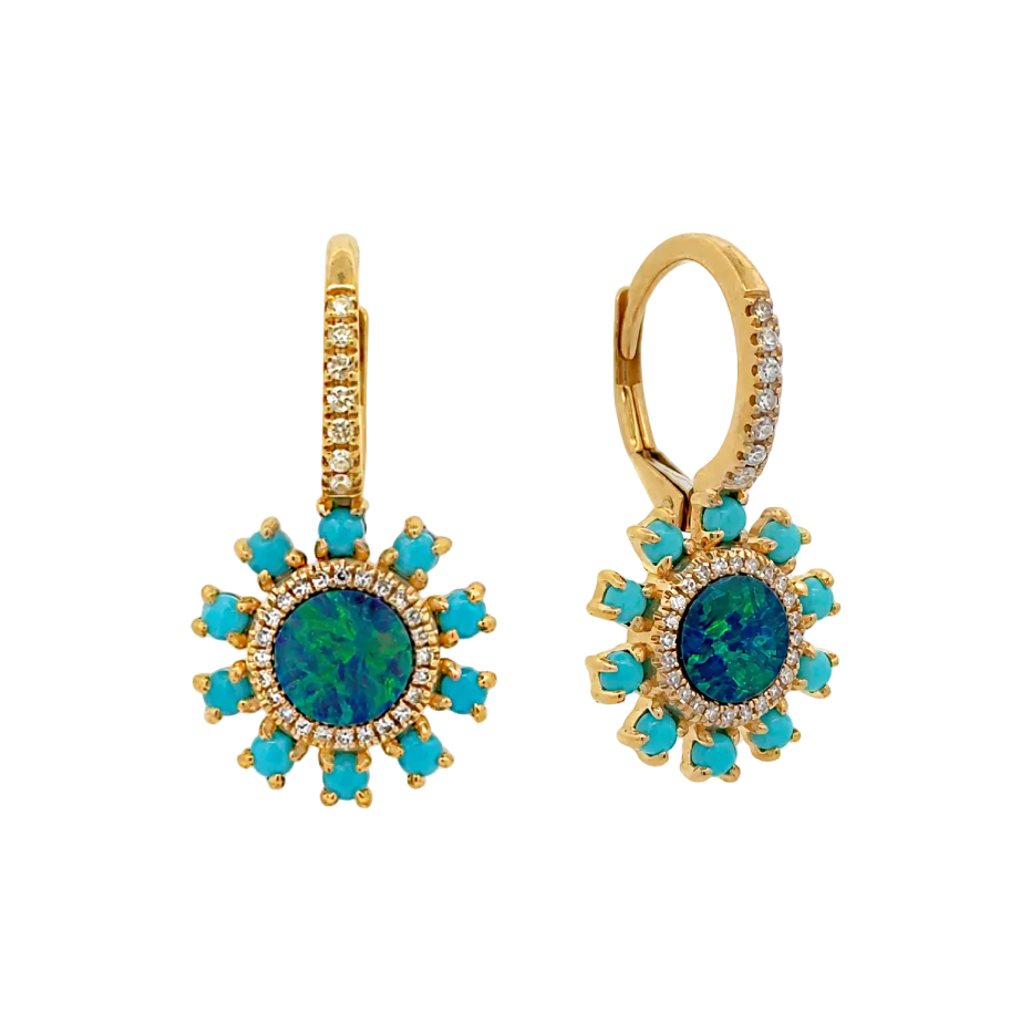 Opal With Turquoise And Diamond Drop Earrings