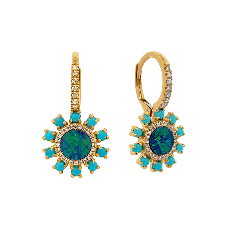 Opal, Turquoise and Diamond Drop Earrings